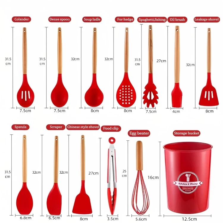 طقم اداوات توزيع سيليكون، 12 قطعة - احمر